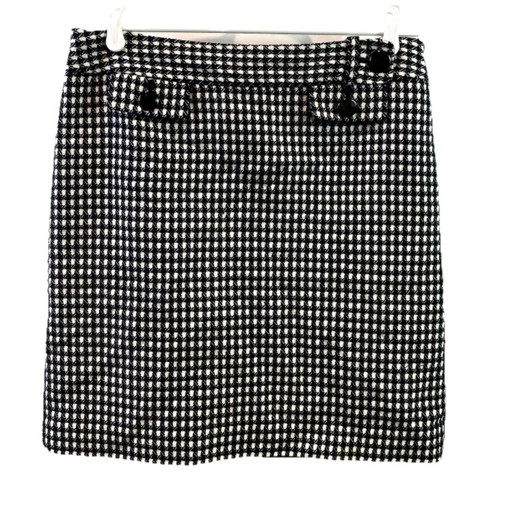 Ann Taylor Womens Skirt Wool Blend Black White Front Pockets Lined Preppy Sz 12